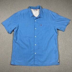 Quicksilver Short Sleeve Button Shirt Mens XL Blue  Pocket Poly Rayan Blend
